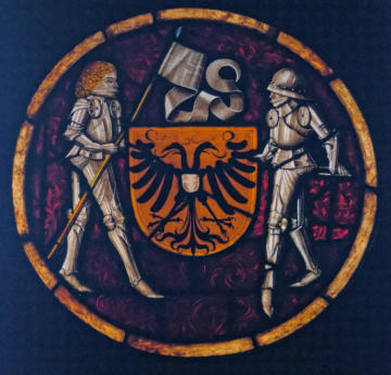 Germany (Middle Rhine - Gelnhausen) 1480 - Bouclier d'armes soutenu par deux chevaliers