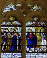 Apparition de la Vierge sur un nuage ouvrant la porte à un pape, un évêque, un moine et un empereur
