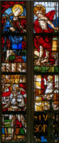 Baie 106: Saint Georges - Devise du cardinal de Lorraine - Sainte Dorothée - Apparition du Christ