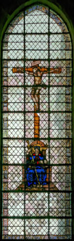 Baie 14: Saint Jacques le Majeur assis en trône sous un crucifix