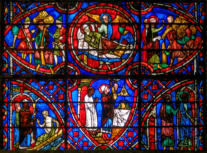 Baie 8: Saint martin opérant une résurrection - Messe de Saint Martin - Le saint et un disciple - Saint Martin lié au pin sacré - Mort du saint - Chutre du pin 