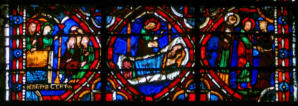 Baie 22: Prêche de la sainte Marie-Madeleine accompagnée de Saint Lazare en Provence - La sainte apparaît au comte de Provence et à sa femme durant leur sommeil - La sainte et son frère introduit dans leur palais par une servante