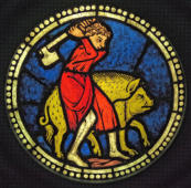 Le mois de décembre - "On tue le cochon" de la cathédrale de Fribourg-en-Brisgau  (1300) en copie réalisée par Fritz Geigers (1853-1935)