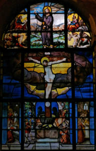 Baie 2: Le "Miracle des Billettes" - Le Christ en croix - Le Christ tient l'Hostie en présence des 4 évangélistes