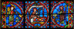Auto-enterrement du saint avec, à gauche, un ange thuriféraire et, à droite, le Christ avec la croix de la Résurrection