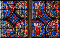 L'arrestation de saint Blaise - Il est nourri en prison par une femme - Saint Pierre et saint Paul devant un roi - Supplice de saint Blaise avec un peigne (en présence de femmes) - Dispute de saint Pierre avec Simon le magicien (?)