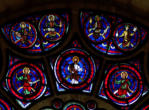 Baie 100: La Vierge à l'Enfant entourée d'Isaïe, de Saint Jean-Baptiste, des 12 apôtres (Barnabé, Jacques et André) et des 24 viellards de l'Apocalypse