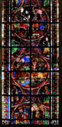 Verrière de saint Thomas Becket: Thomas devant le roi Henri II -  Traversée de la Manche - Thomas agenouillé devant le pape Alexandre 