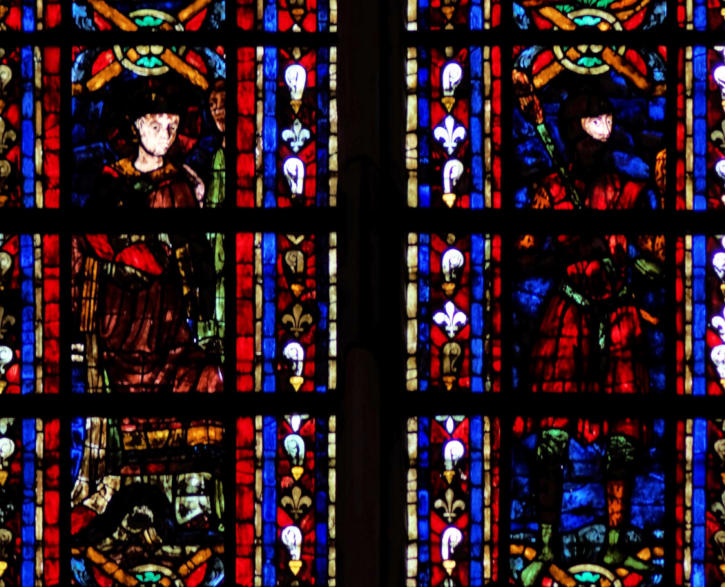 Saint Mesmin conduit par un soldat devant Attila et le soldat prêt à tuer Saint Mesmin