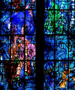 Le sacre de Saint Louis à gauche, à droite le sacre de Charles VII en présence de Jeanne d'Arc et le baptême de Clovis par Saint Remi