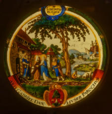 Vitrail attribué à l'atelier de Micharl Müller de Zoug: La Visitation