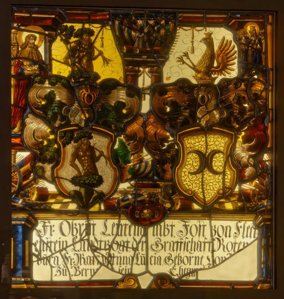 Vitrail aux armes de Johann-Rudolf Dürler et de Anna-Maria Pfyffer de Wyer, son épouse
