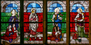 Baie 5: Saint Bonnet (?) - Saint Jean l'Évangéliste - Saint Jean-Baptiste - Sainte Dorothée